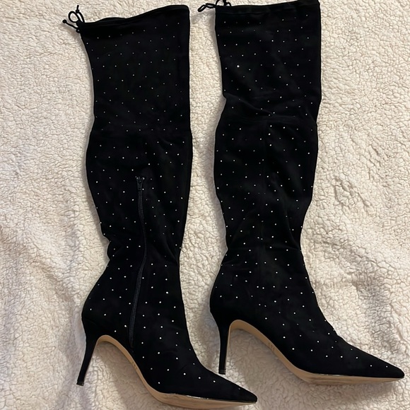 Black thigh high boots with rhinestones - size 81/2 - Picture 8 of 9